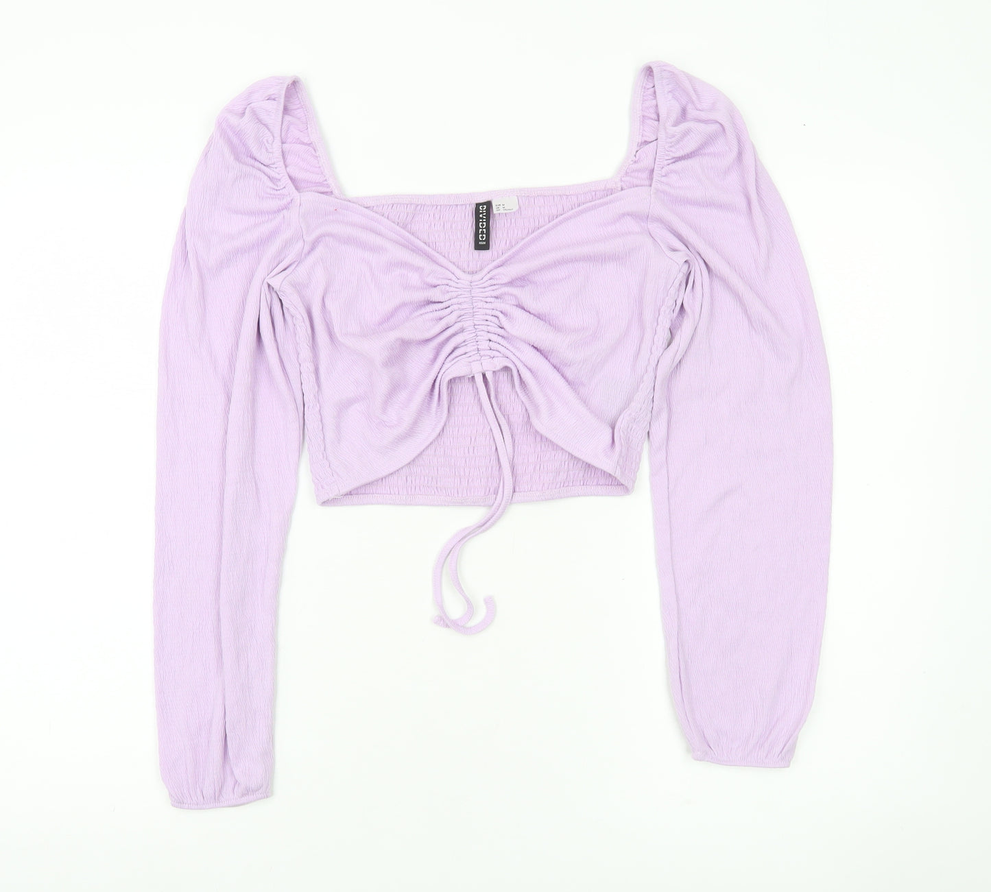 H&M Divided Womens Purple Cropped Blouse Top Size M Puff Sleeve