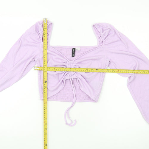 H&M Divided Womens Purple Cropped Blouse Top Size M Puff Sleeve