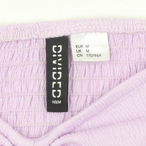 H&M Divided Womens Purple Cropped Blouse Top Size M Puff Sleeve