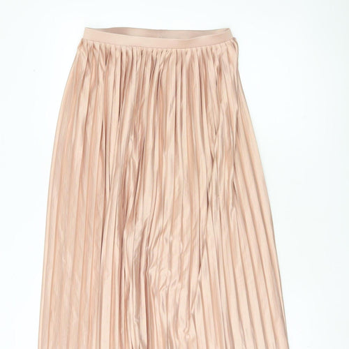 Topshop Women’s Pink Pleated Midi Skirt Size 8 Polyester