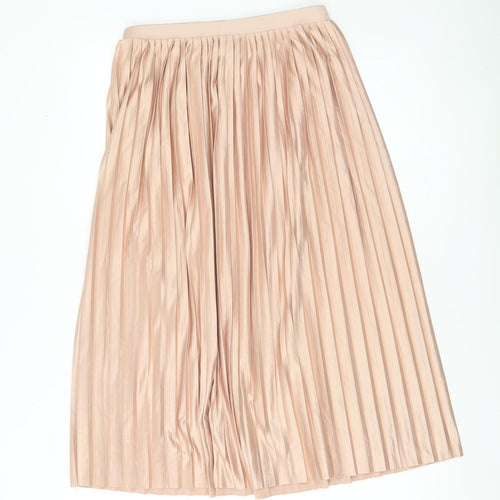 Topshop Women’s Pink Pleated Midi Skirt Size 8 Polyester