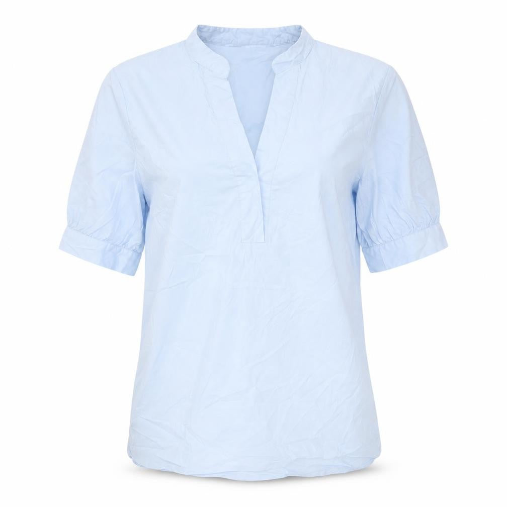 Front view of More & More Women’s Blue Blouse, size UK 8, V-Neck Tunic Work Top