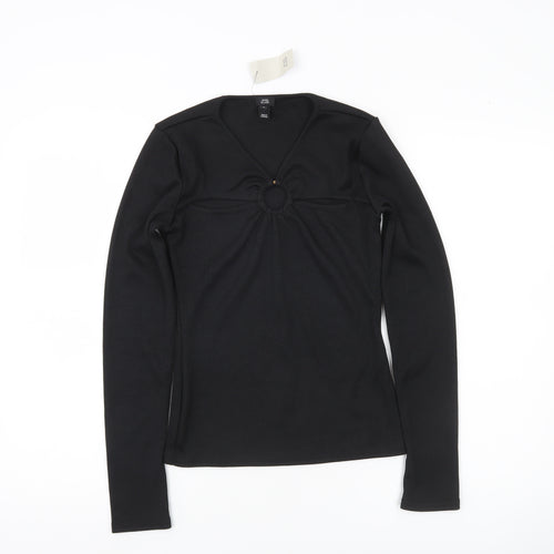 River Island Womens Black V-Neck Long Sleeve Slim Fit Blouse Size 10