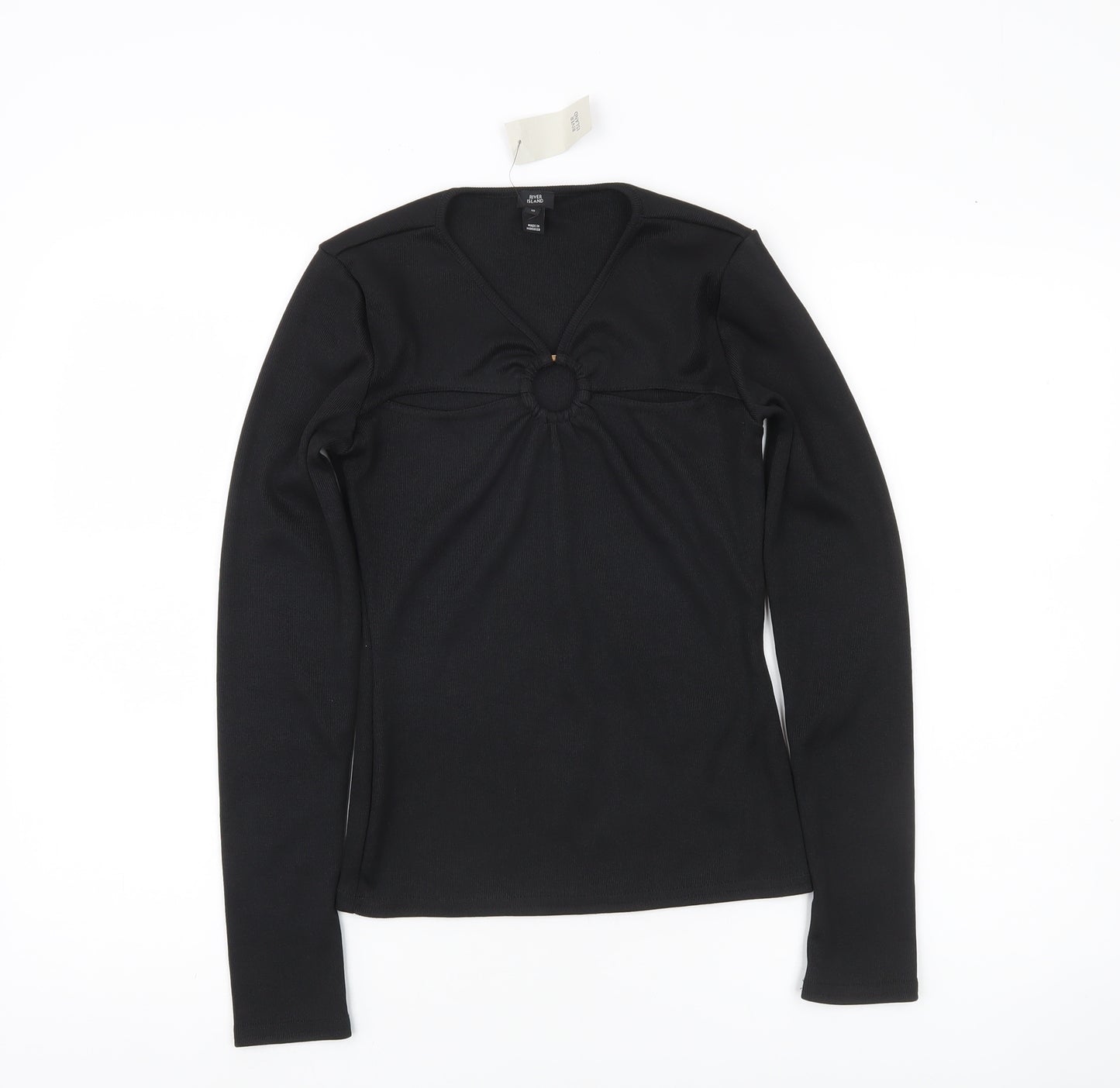 River Island Womens Black V-Neck Long Sleeve Slim Fit Blouse Size 10