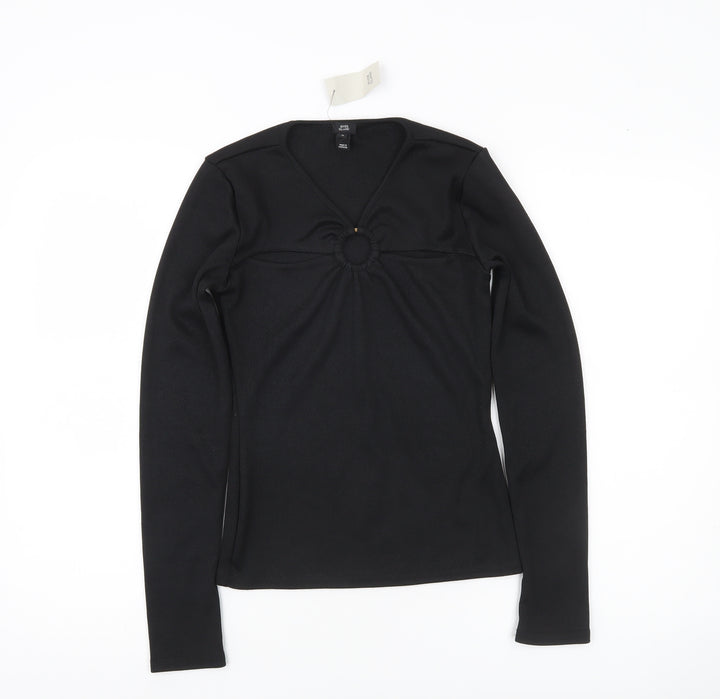 River Island Womens Black V-Neck Long Sleeve Slim Fit Blouse Size 10