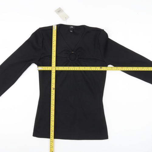 River Island Womens Black V-Neck Long Sleeve Slim Fit Blouse Size 10