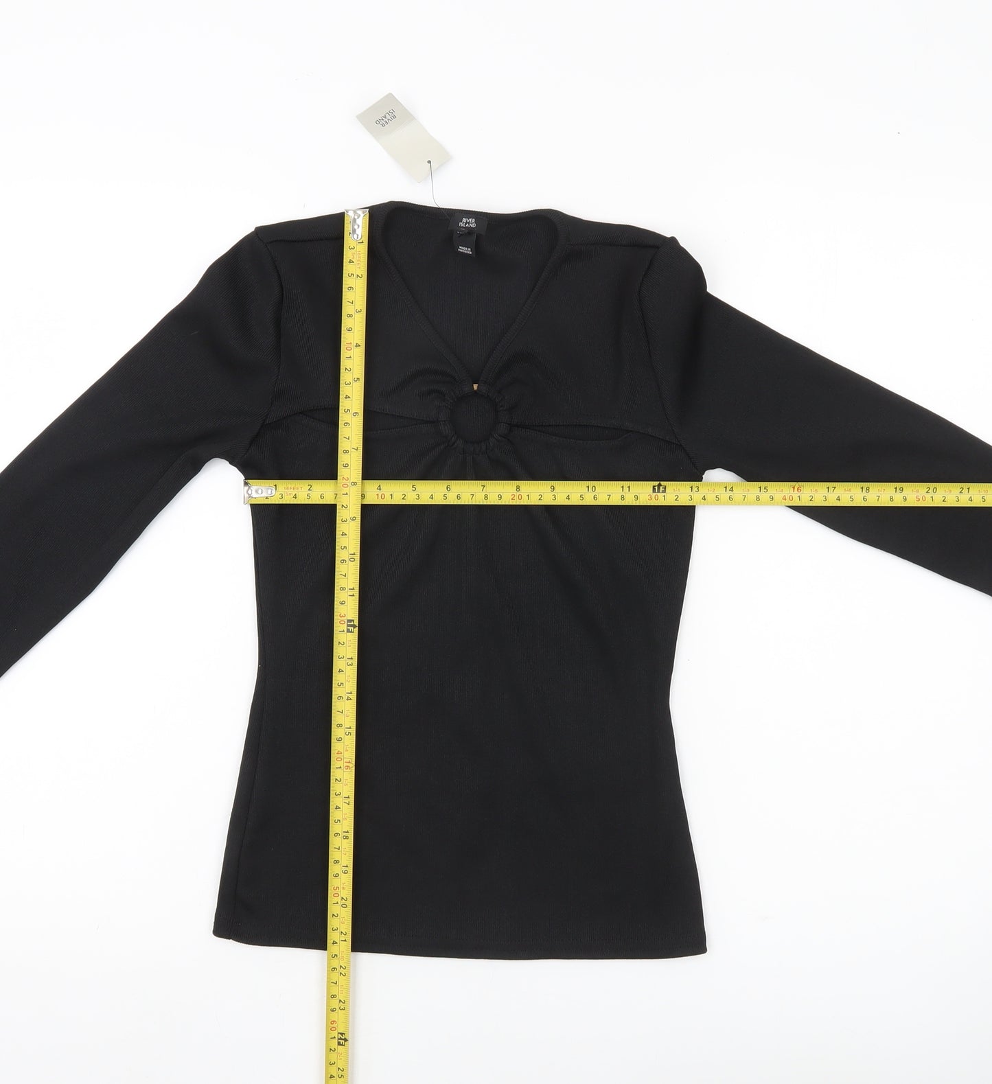 River Island Womens Black V-Neck Long Sleeve Slim Fit Blouse Size 10