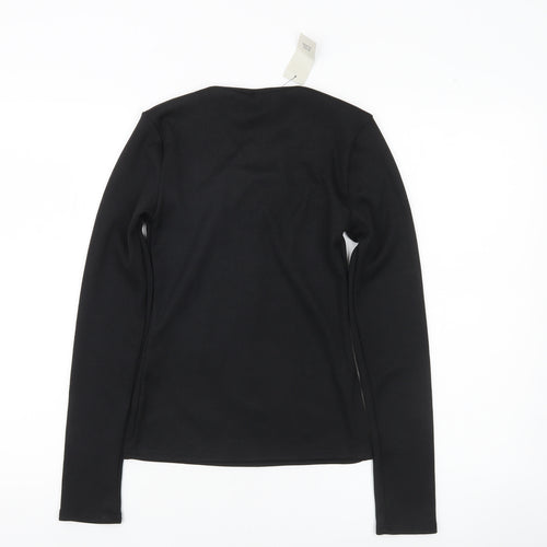 River Island Womens Black V-Neck Long Sleeve Slim Fit Blouse Size 10