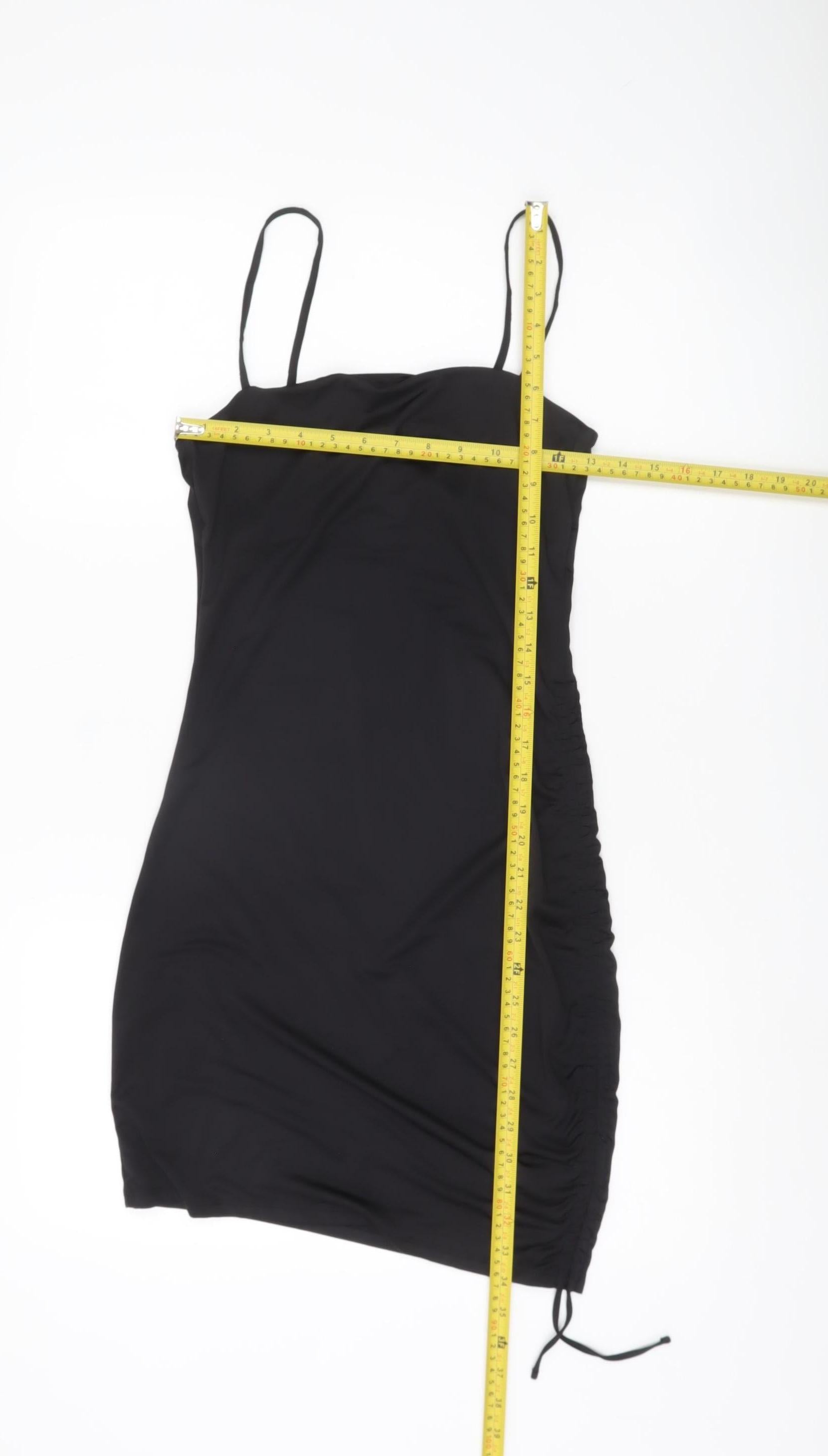 H&M Divided Women Black Bodycon Mini Dress Size 8 Sleeveless Ruched Preworn H&M Divided Women Black Bodycon Mini Dress Size 8 Sleeveless Ruched Preworn