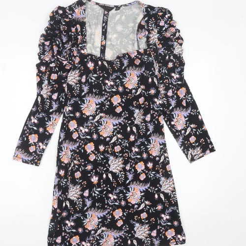 Ted Baker Womens Black Floral Ruched Sheath Dress Size 10