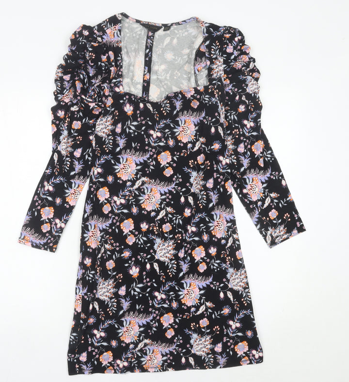 Ted Baker Womens Black Floral Ruched Sheath Dress Size 10
