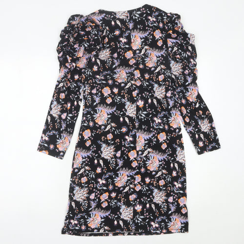 Ted Baker Womens Black Floral Ruched Sheath Dress Size 10