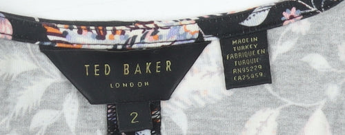 Ted Baker Womens Black Floral Ruched Sheath Dress Size 10