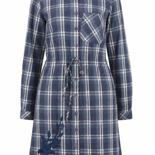 Raxlan Womens Blue Check Shirt Dress Size 8 Embroidered Long Sleeve