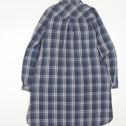 Raxlan Womens Blue Check Shirt Dress Size 8 Embroidered Long Sleeve