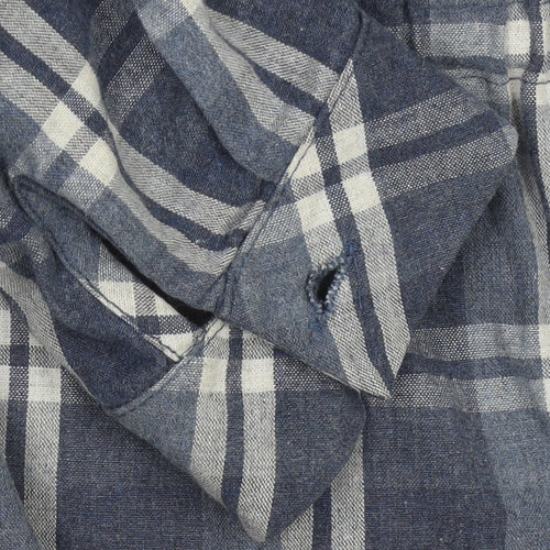 Raxlan Womens Blue Check Shirt Dress Size 8 Embroidered Long Sleeve