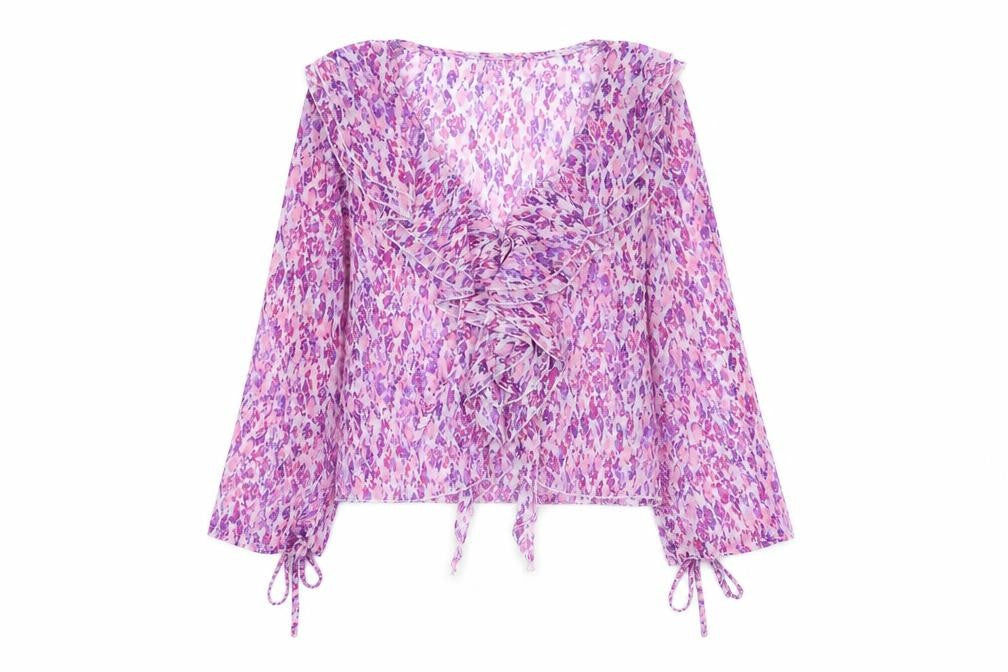 Quiz Womens Multicoloured Floral Wrap Blouse UK 12 Long Sleeve
