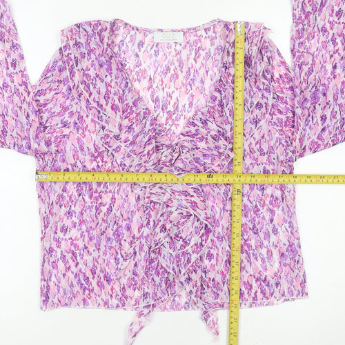 Quiz Womens Multicoloured Floral Wrap Blouse UK 12 Long Sleeve