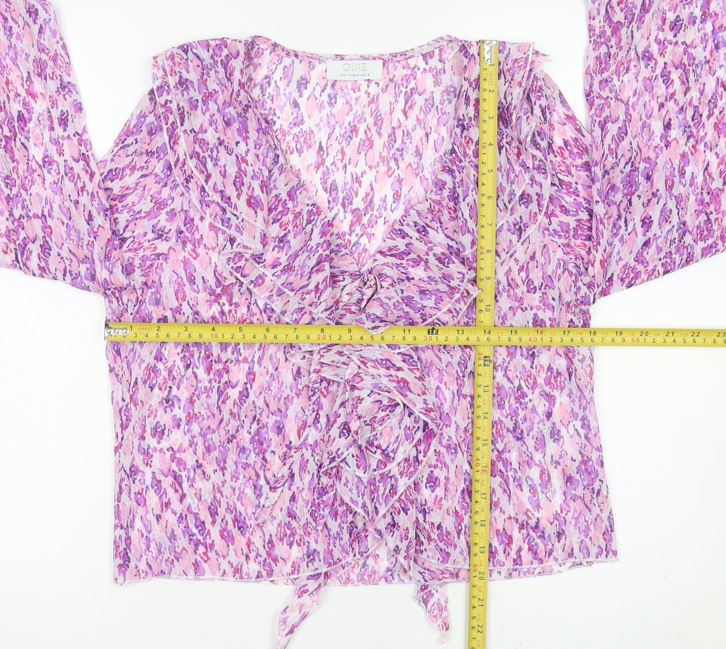 Quiz Womens Multicoloured Floral Wrap Blouse UK 12 Long Sleeve