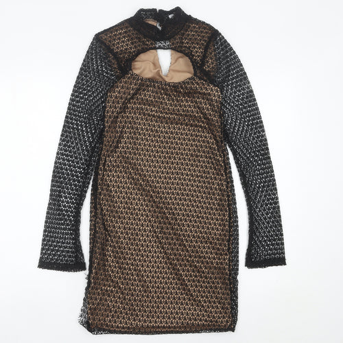 ASOS Women’s Black Beige Bodycon Lace Dress UK 8-10 Long Sleeve Party