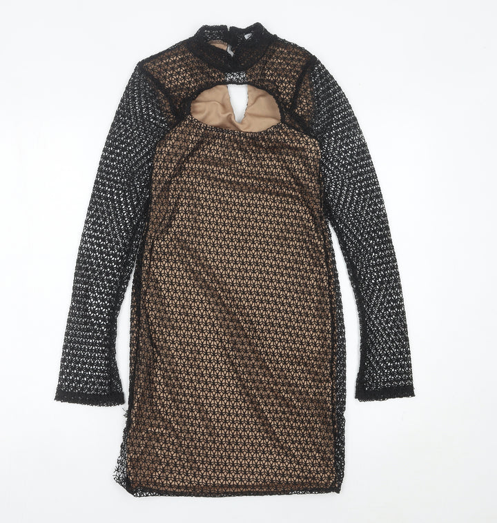 ASOS Women’s Black Beige Bodycon Lace Dress UK 8-10 Long Sleeve Party
