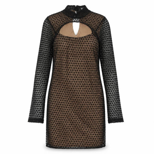 ASOS Women’s Black Beige Bodycon Lace Dress UK 8-10 Long Sleeve Party
