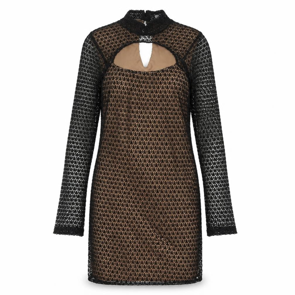 ASOS Women’s Black Beige Bodycon Lace Dress UK 8-10 Long Sleeve Party