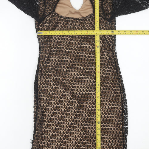 ASOS Women’s Black Beige Bodycon Lace Dress UK 8-10 Long Sleeve Party