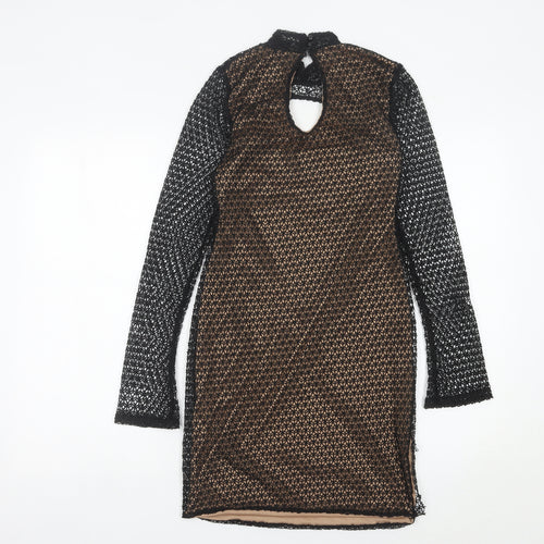 ASOS Women’s Black Beige Bodycon Lace Dress UK 8-10 Long Sleeve Party
