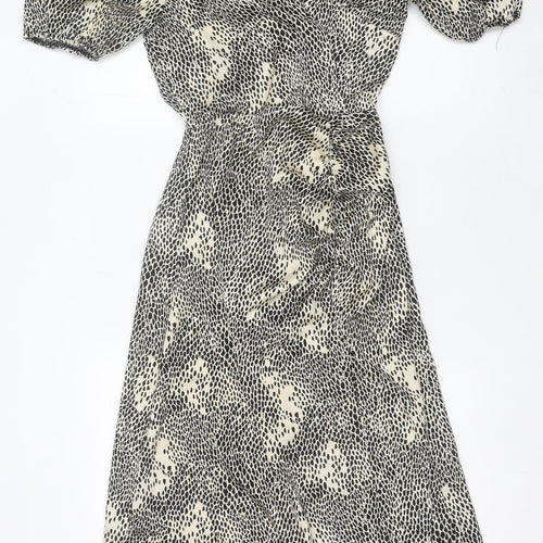 AX Paris Womens Black Beige Animal Print Midi Wrap Dress S