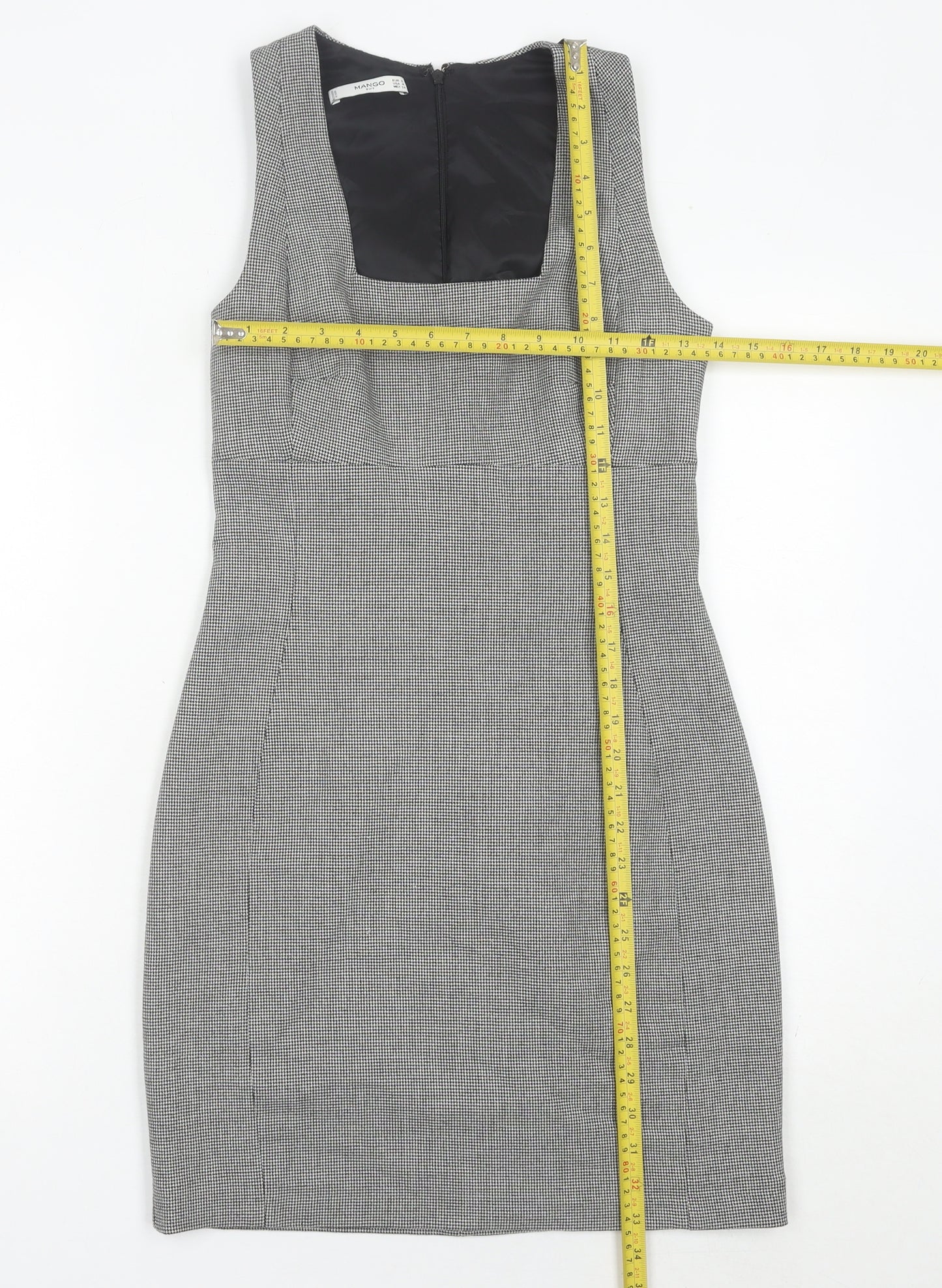Mango Women Grey Houndstooth Sheath Dress Size 8 Workwear Classic
