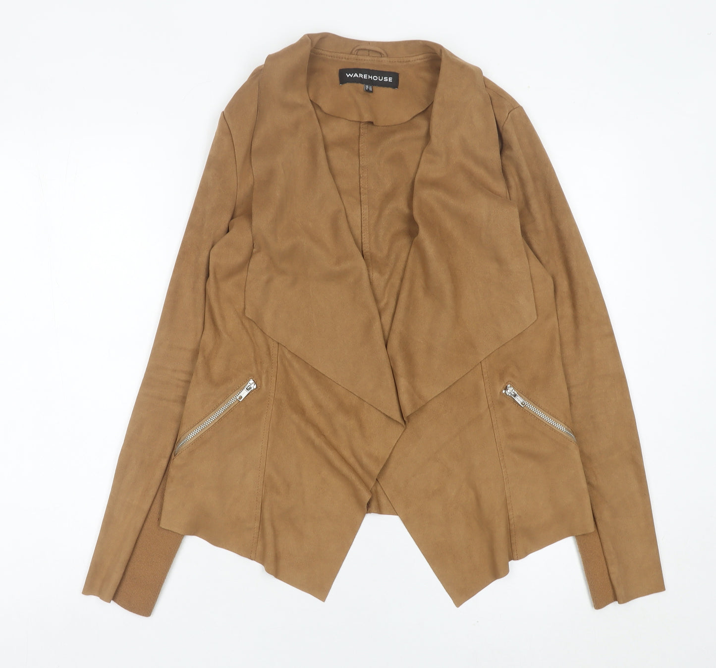 Warehouse Women’s Brown Suede Look Jacket Size 12 Zip Pockets