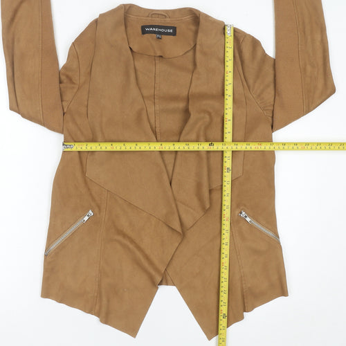 Warehouse Women’s Brown Suede Look Jacket Size 12 Zip Pockets
