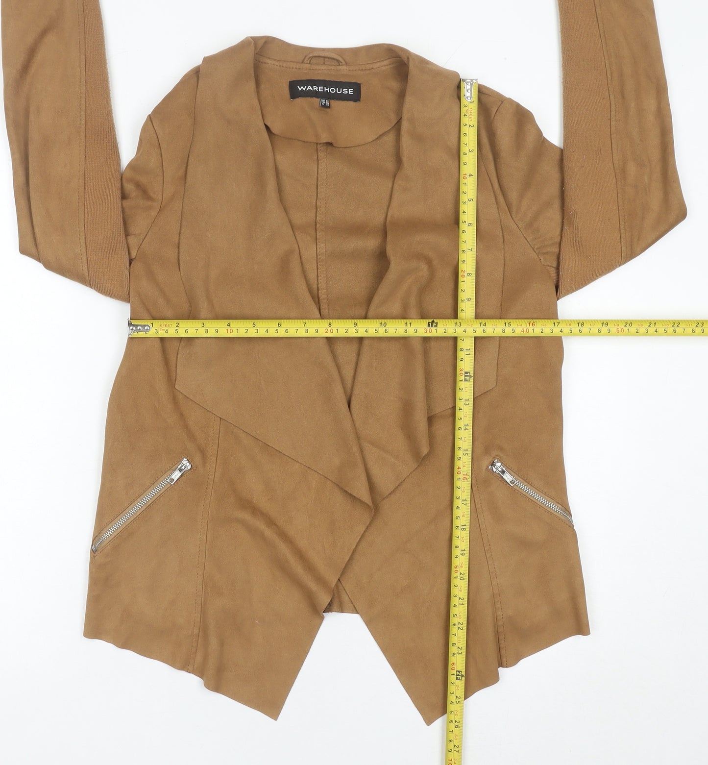 Warehouse Women’s Brown Suede Look Jacket Size 12 Zip Pockets