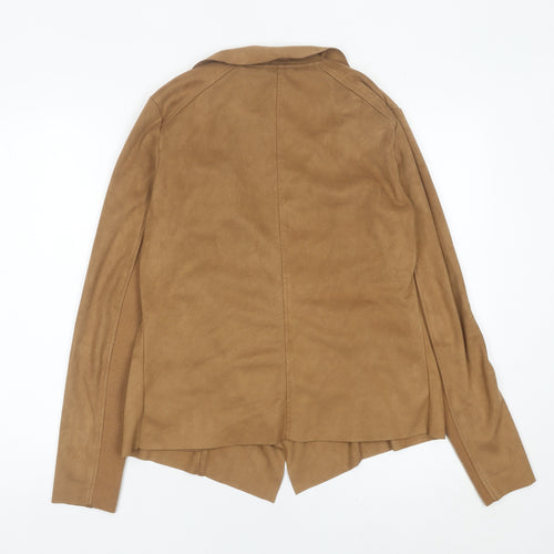 Warehouse Women’s Brown Suede Look Jacket Size 12 Zip Pockets