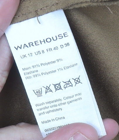 Warehouse Women’s Brown Suede Look Jacket Size 12 Zip Pockets