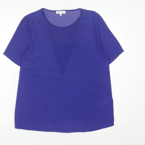Warehouse Women’s Blue Blouse UK 10 V-Neck Short Sleeve Polyester