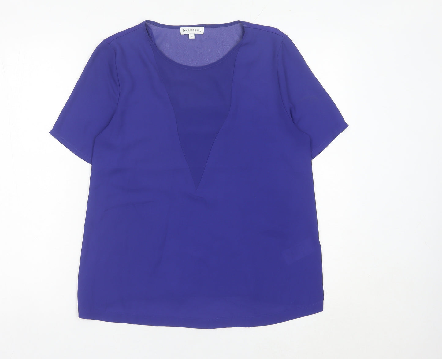 Warehouse Women’s Blue Blouse UK 10 V-Neck Short Sleeve Polyester