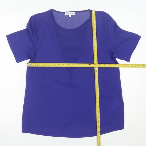 Warehouse Women’s Blue Blouse UK 10 V-Neck Short Sleeve Polyester