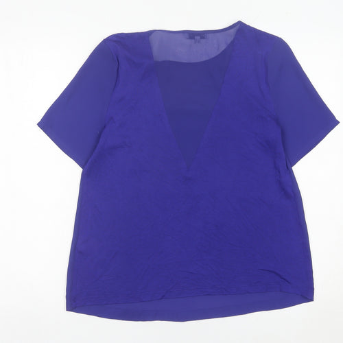 Warehouse Women’s Blue Blouse UK 10 V-Neck Short Sleeve Polyester