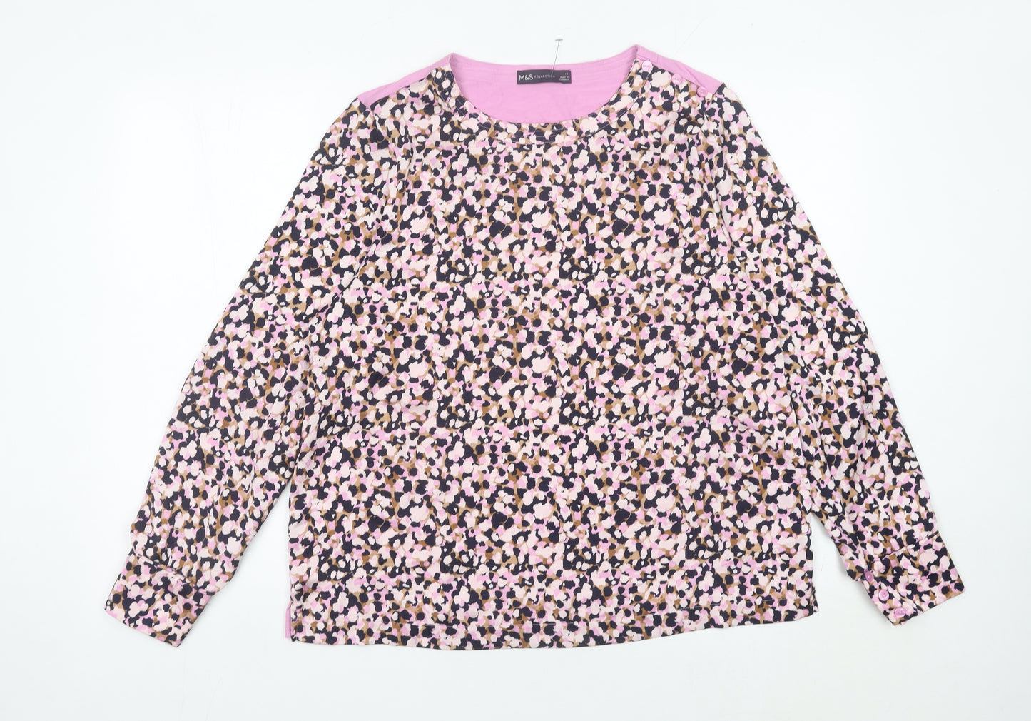 Marks and Spencer Women’s Multicolour Floral Blouse Size 14 Long Sleeve Jersey