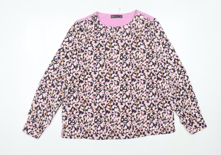 Marks and Spencer Women’s Multicolour Floral Blouse Size 14 Long Sleeve Jersey