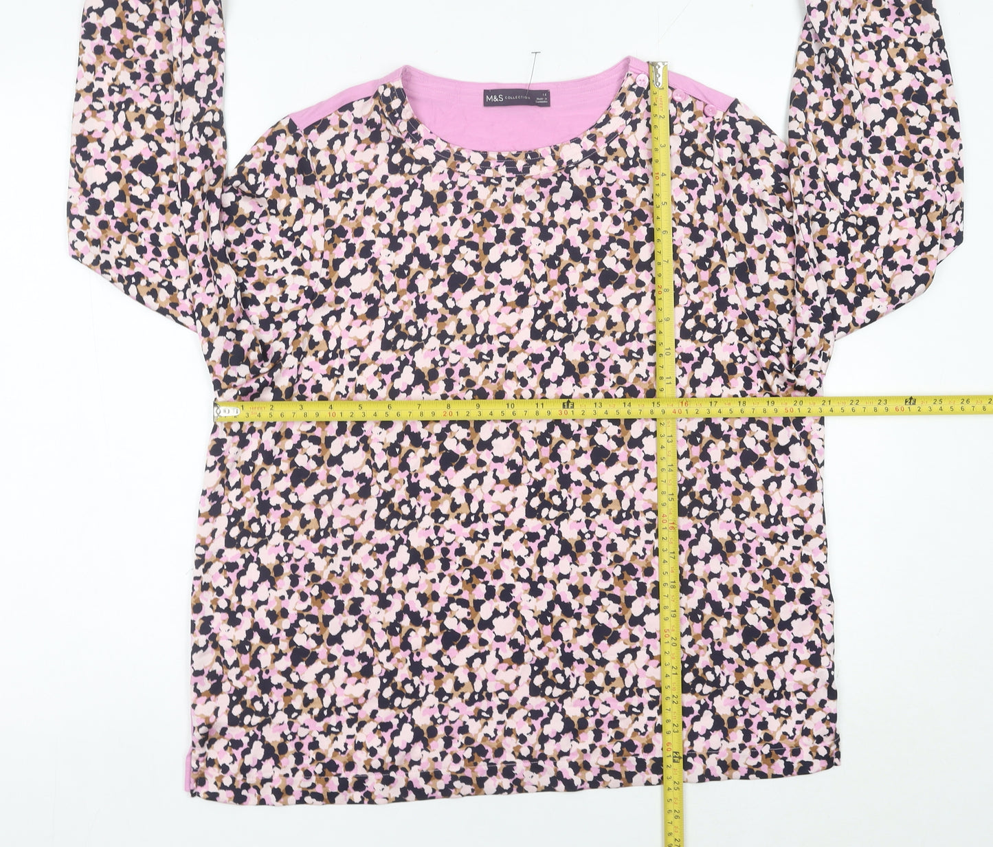 Marks and Spencer Women’s Multicolour Floral Blouse Size 14 Long Sleeve Jersey