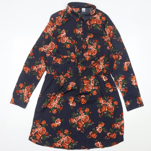 H&M Women’s Multicoloured Floral Shirt Dress Size 16 Collared