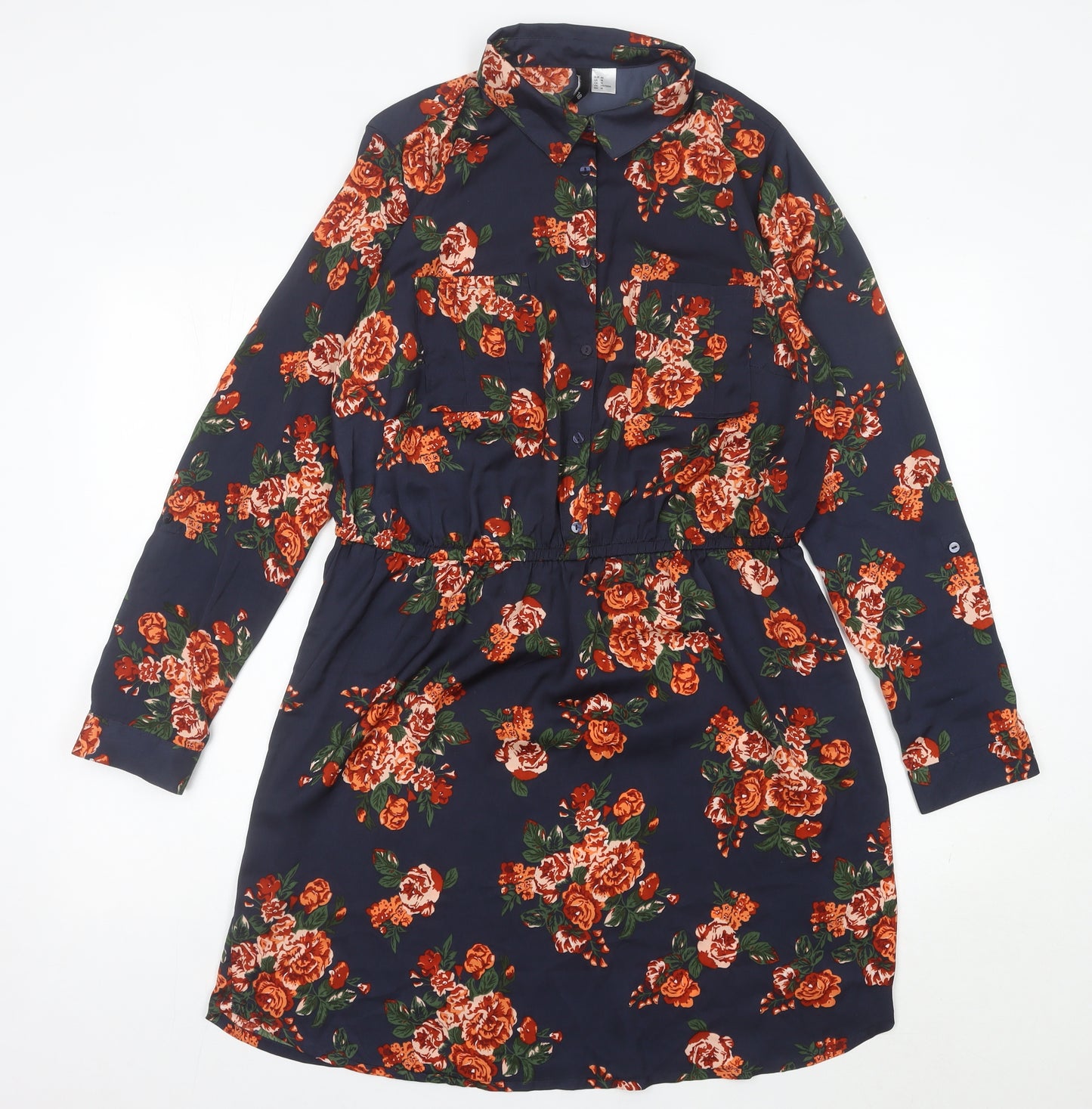 H&M Women’s Multicoloured Floral Shirt Dress Size 16 Collared