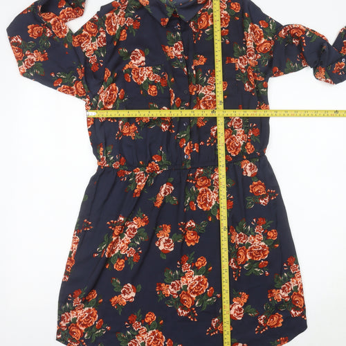 H&M Women’s Multicoloured Floral Shirt Dress Size 16 Collared