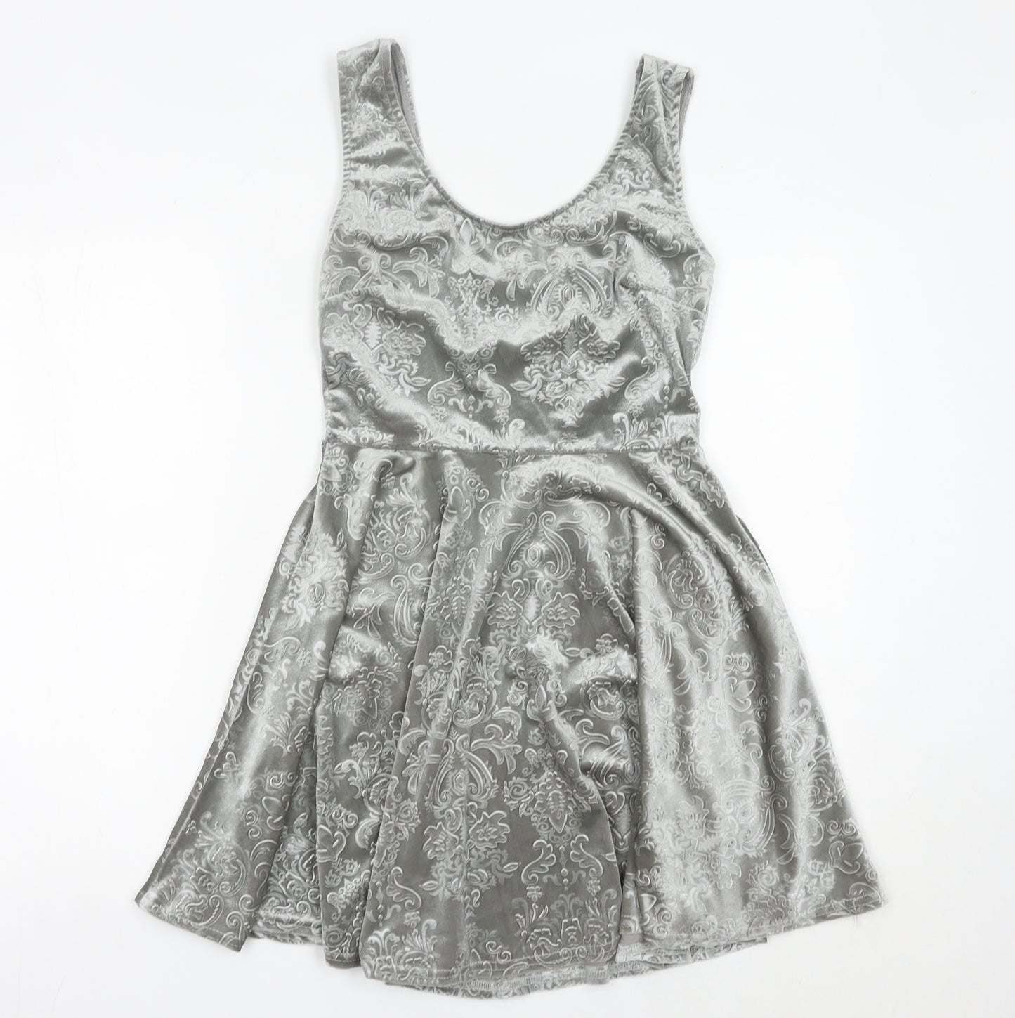 Club L Women Grey Skater Dress Size 10 Sleeveless Velvet Partywear