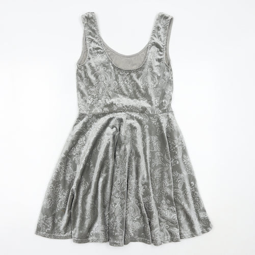 Club L Women Grey Skater Dress Size 10 Sleeveless Velvet Partywear