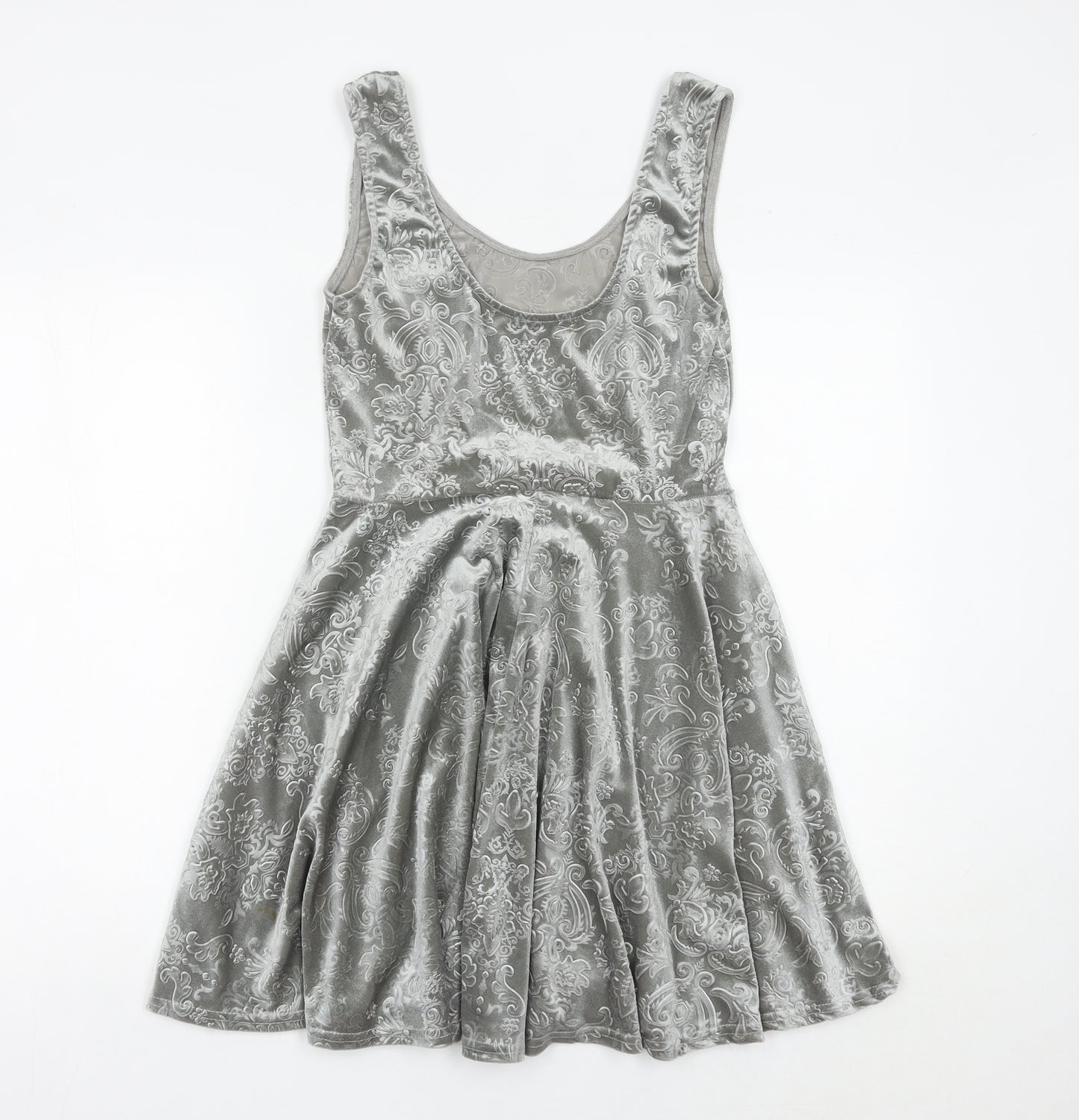 Club L Women Grey Skater Dress Size 10 Sleeveless Velvet Partywear