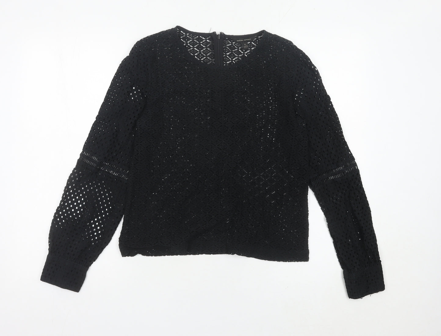 Banana Republic Womens Black Lace Blouse Size S Long Sleeve Tunic